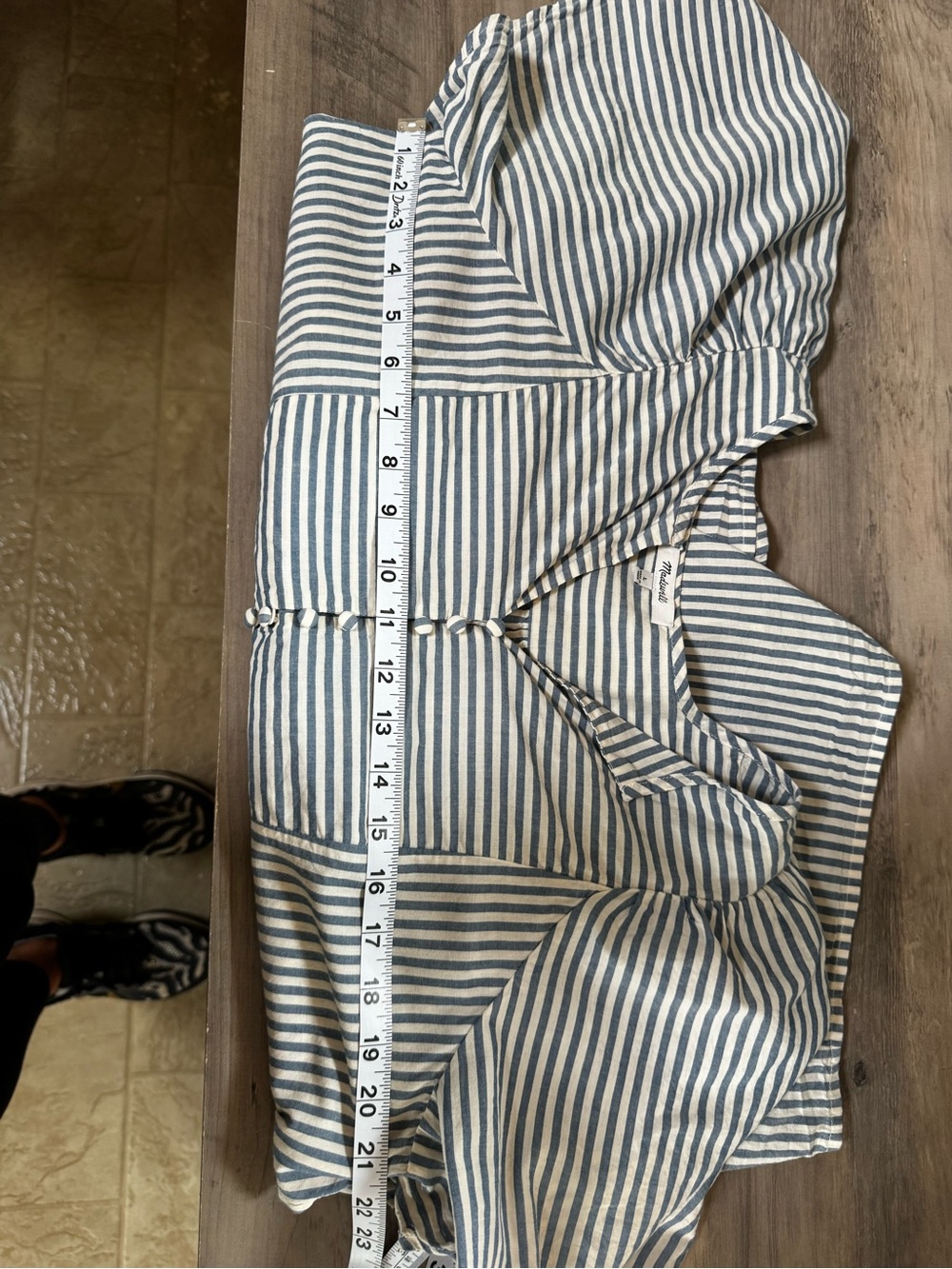 Madewell White and Black Vertical-Stripe V-Neck Peplum Blouse - Picture 7 of 7